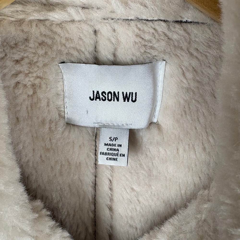Jason Wu Faux Leather Shearling Moto Jacket Cropped Faux Fur Collar Size S - Picture 2 of 12